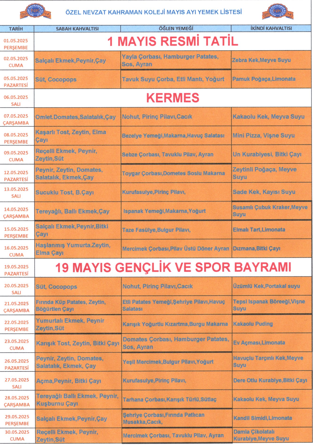 YEMEK LİSTESİ
